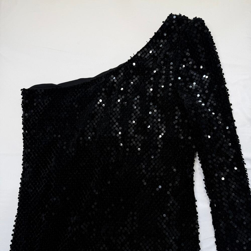 Topshop Black Sequin One Shoulder Dress US 14 NWT Cocktail Party Mini - Picture 9 of 12